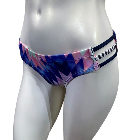 DOLFIN XS Geometric Print Bikini Bottom Pink Navy Blue Striped Swimwear Athletic - Picture 13 of 16